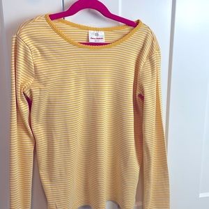 Hanna Andersson Yellow and White Stripe Long Sleeve Shirt Size 150 (12)